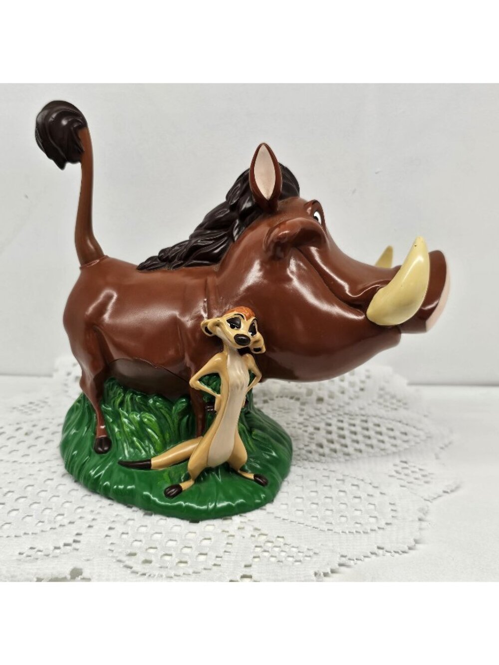 Vintage DISNEY The Lion King Timon and Pumba Plastic Piggy Coin Bank 7.5" Tall